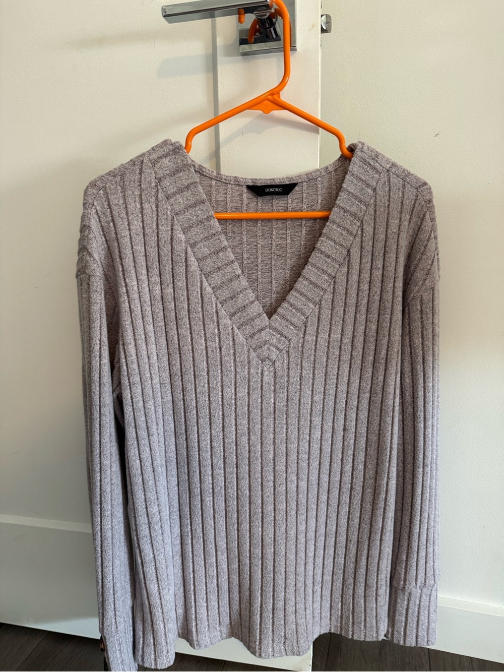 Cotton-Blend Ribbed V-Neck Sweater - Light Taupe